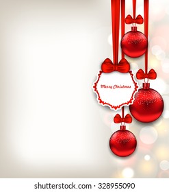 Illustration Xmas Background with Celebration Card and Glass Balls - Vector