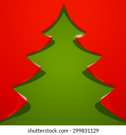 illustration of xmas tree green color on red background