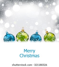 Illustration Xmas Winter Background with Colorful Glass Balls and Snowflakes - Vector