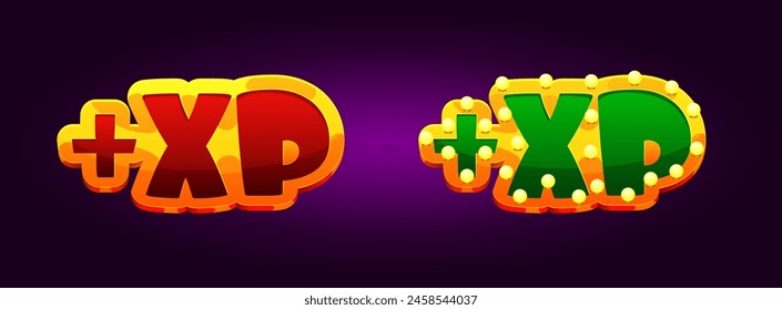 illustration; +xp logo; experience; graphic; icon; status; button; cartoon; online; vector; purple; energy; life; amount; green; brown; yellow; design; 