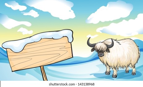 Ilustración de un yak en la nieve