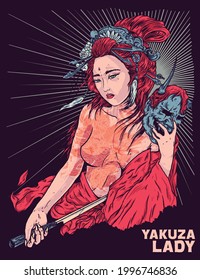 Illustration Yakuza Girl Tattoo For Poster,tshirt Design And Merchandise