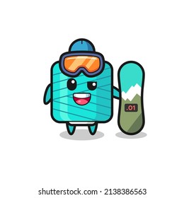 Illustration of yarn spool character with snowboarding style , cute style design for t shirt, sticker, logo element