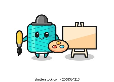 Illustration of yarn spool mascot as a painter , cute style design for t shirt, sticker, logo element
