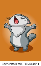 Illustration of yawning cat hand drawing
