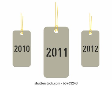 Illustration of year 2011 tag label with 2010 and 2012