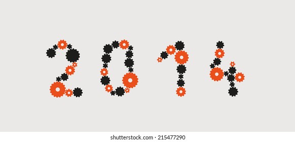 illustration of year 2014 created from cog wheels, vector