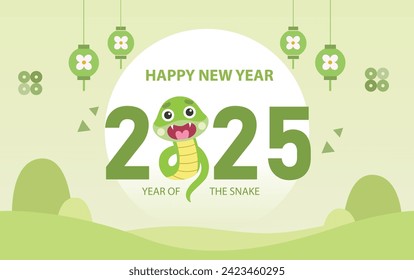 Illustration of the Year of the green snake 2025, happy new year 2025,chinese new year, year of the snake