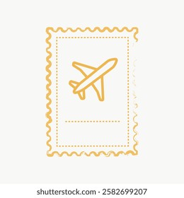 Illustration of a yellow airplane on a postage stamp. Simple airplane design. and stamp icon. Minimalist art. on stamp graphic. Travel element vector illustration.