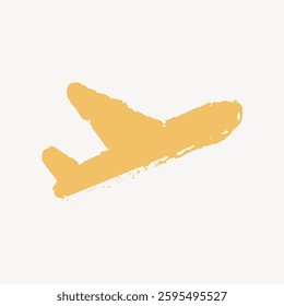 Illustration of a yellow airplane silhouette with a textured brushstroke effect on a light background. Airplane icon, airplane design, airplane art. Minimal illustration vector.