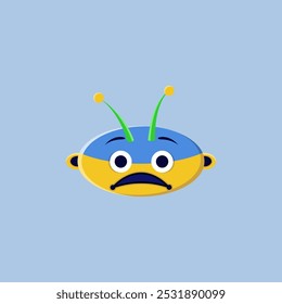 Illustration of a yellow alien emoticon being scared, suitable for children's picture book designs and complementing graphic design work