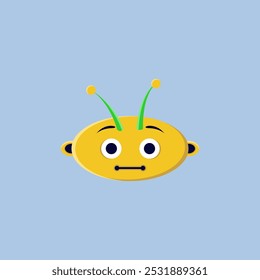 Illustration of a yellow alien emoticon glaring, suitable for children's picture book designs and complementing graphic design work