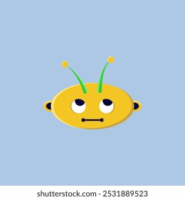 Illustration of a yellow alien emoticon imagining something, suitable for children's picture book designs and complementing graphic design work