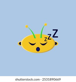 Illustration of a yellow alien emoticon sleeping soundly, suitable for children's picture book designs and complementing graphic design work