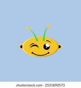 Illustration of a yellow alien emoticon winking, suitable for children's picture book designs and complementing graphic design work