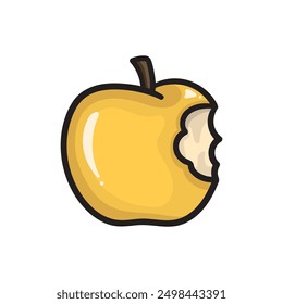 An illustration of a yellow apple with a single bite on a white background