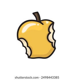 An illustration of a yellow apple with two bites on a white background