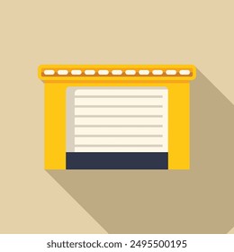 Illustration of a yellow automatic garage door closing with a long shadow