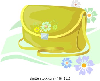 Illustration of a yellow bag with flower design	