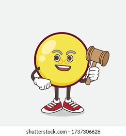 An illustration of Yellow Ball cartoon mascot character as wise judge with hammer