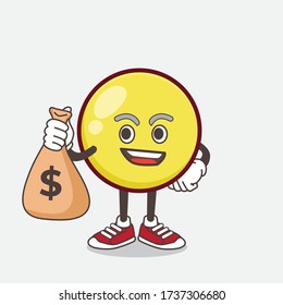 An illustration of Yellow Ball cartoon mascot character holding money bags