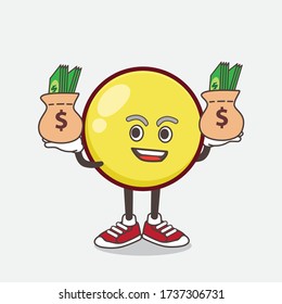 An illustration of Yellow Ball cartoon mascot character with money on hands