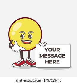 An illustration of Yellow Ball Emoticon cartoon mascot character holding a board sign message