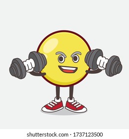 An illustration of Yellow Ball Emoticon cartoon mascot character on fitness exercise using barbells