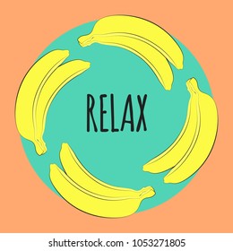 Illustration with Yellow Banana in Pastel Color Design. Template with Geometric Elements and Text in Hipster Style. Creative Composition with Banana Isolated for Card, Poster, Sticker, Flyer, Cover.