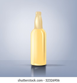 An illustration of an yellow beer bottle with reflexions