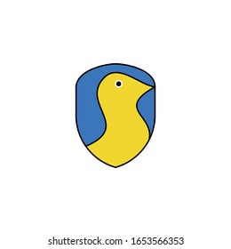 Illustration yellow bird animal on shield logo design vector icon