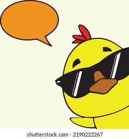 illustration of yellow bird with sunglasses and empty space of word bubbles.
