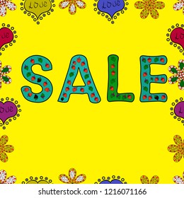 Illustration in yellow, black and green colors. Seamless. Winter sale banner design, special offer for online shopping.