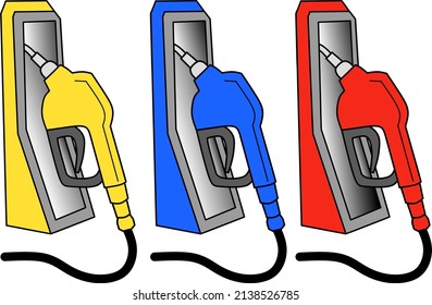 illustration of a yellow, blue and red fuel nozzle, an icon symbol with a petroleum business concept.
