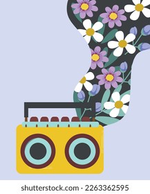  Illustration Yellow BoomBox on a Flowers Background