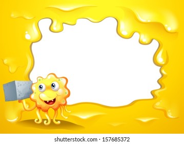 Illustration of a yellow border design with a smiling monster