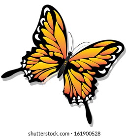 Illustration of a yellow butterfly on a white background 