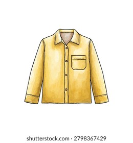 Illustration of a yellow button up jacket with a front chest pocket