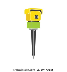 Ilustración de una cámara amarilla montada en una estaca verde para la Fotografía