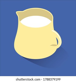 Illustration of a yellow carafe filled with milk in isometric style. All elements are fully editable and all layers are labeled so that it is easy to edit.  