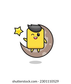 illustration of yellow card cartoon sitting on the half moon , cute style design for t shirt, sticker, logo element