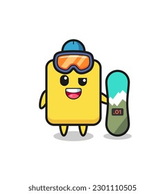 Illustration of yellow card character with snowboarding style , cute style design for t shirt, sticker, logo element