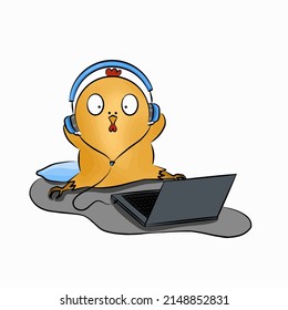 Illustration of a yellow chicken in a casual pose.