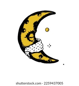 illustration yellow colored moon with face colours and mask
