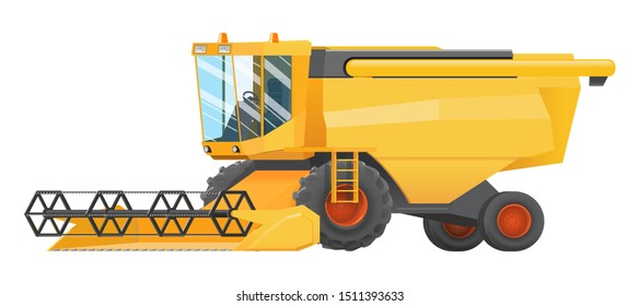 Illustration of a yellow combine, agricultural machinery, grain cleaning