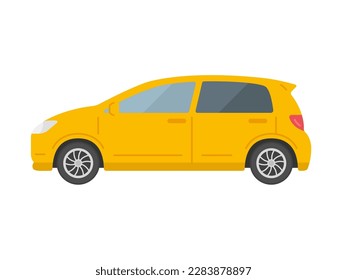Illustration of a yellow compact car seen from the side.