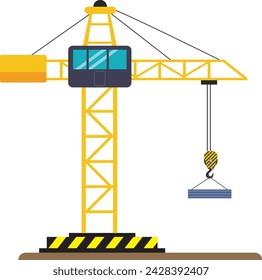 Illustration of yellow construction crane lifting professionally drawn on white background