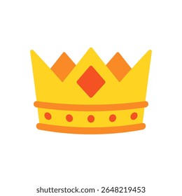 Illustration of a yellow crown with red details, representing royalty and elegance on a plain white background.
