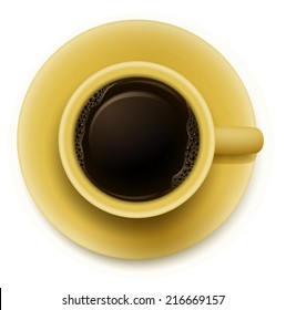 Illustration of a yellow cup with coffee on a white background