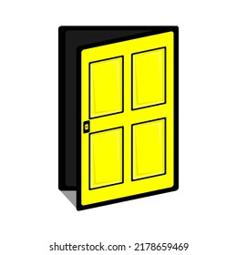 Illustration of yellow door in cartoon style. 